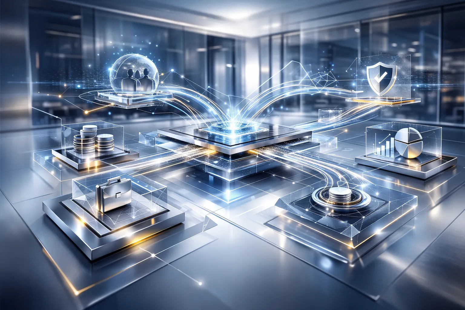 Grafika prezentująca architekturę platformy inwestycyjnej z integracjami, w tym Agent Transferowy, systemy raportowe i controlling
