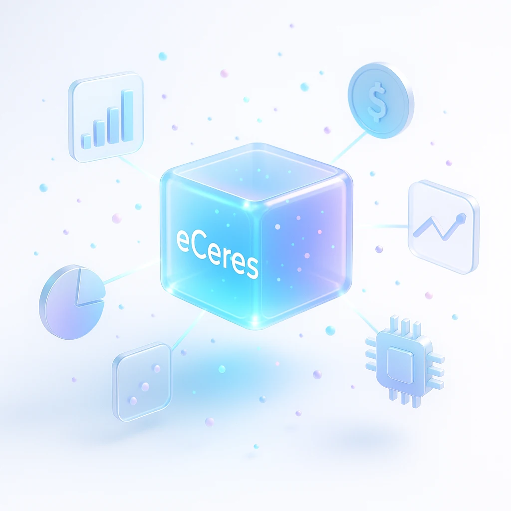 Trójwymiarowa grafika przedstawiająca technologie jako części składowe eCeres