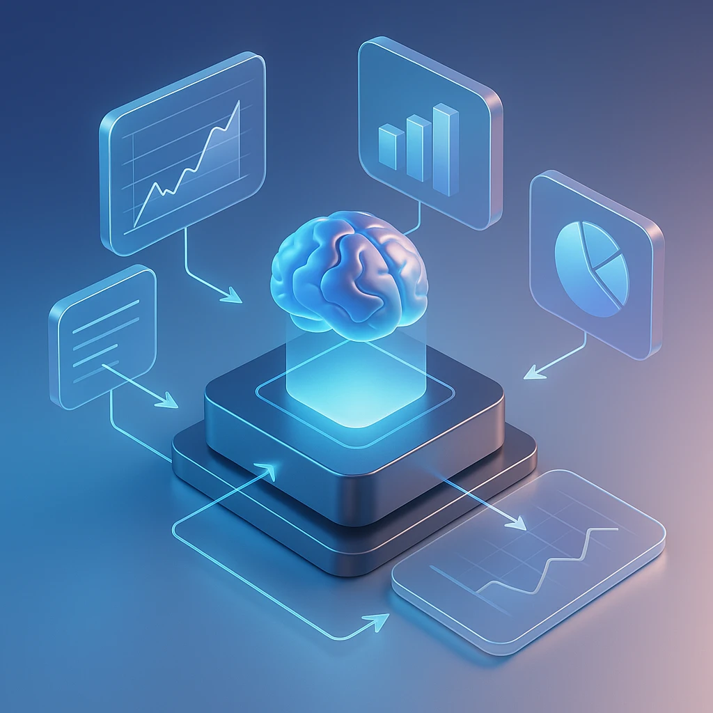 Trójwymiarowa kompozycja przedstawiająca wspieranie decyzji inwestycyjnych przez zaawansowane technologie