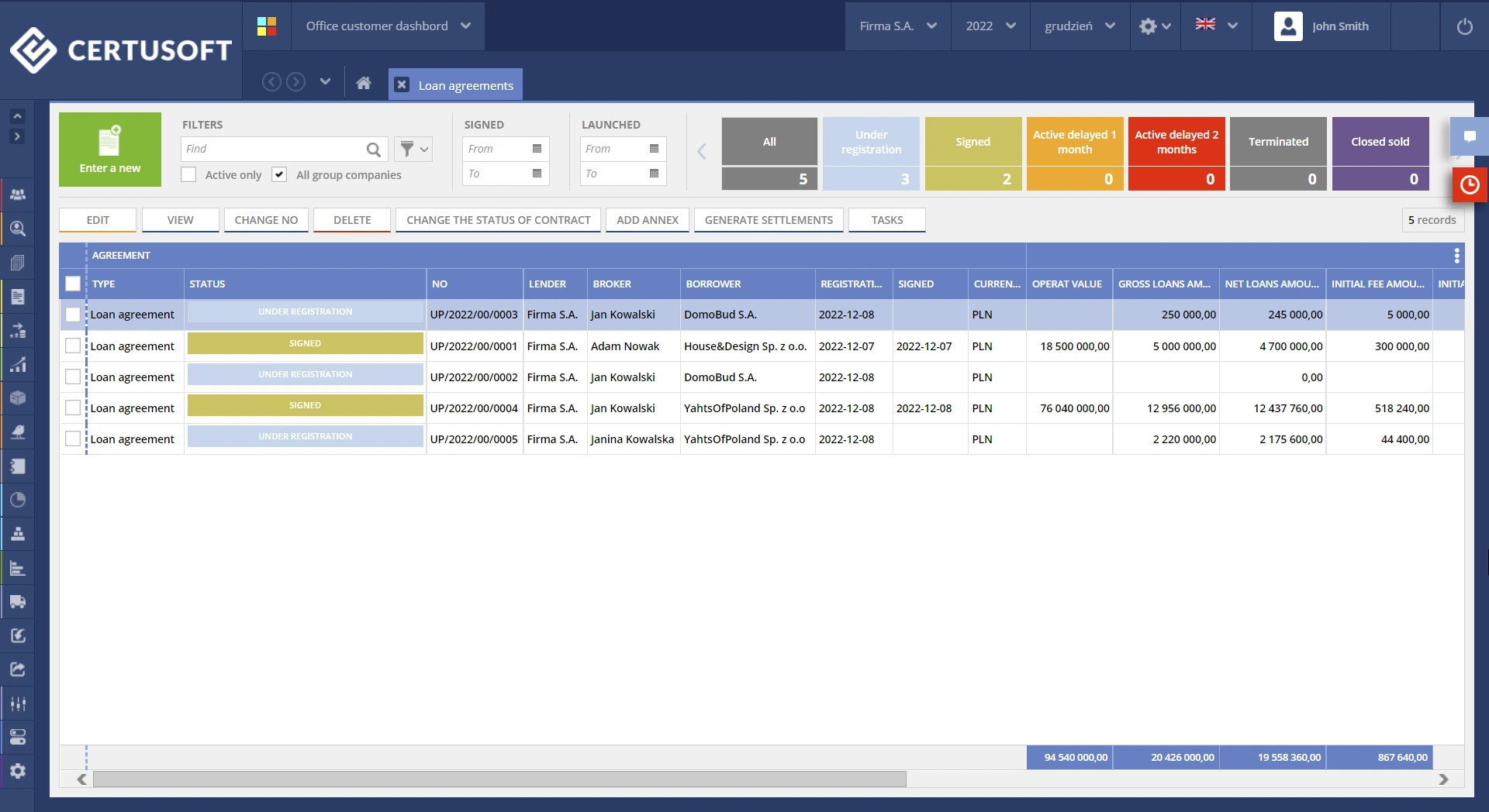Window of agreements management software